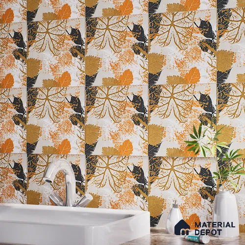 Floral Wall Tile TL 07248 B Plana 8002 GLM (Gold) 1 ft x 1 ft Ceramic Matte Finish - 9 mm | 2 mm Spacer is Mandatory | Please Expect a Slight Variation of Pattern